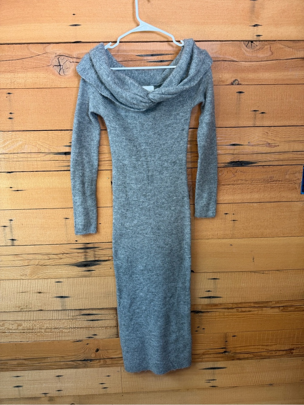 H&M Heather Gray Long Knit Off-Shoulder Sweater Dress